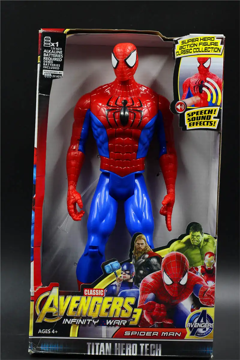 30 см звук и светильник, фигурки, подарки, Мстители, Железный человек, Халк, Капитан Америка, Тор танос, Бэтмен, Человек-паук, кукла, подарок для мальчиков - Цвет: 1pcs about 30cm