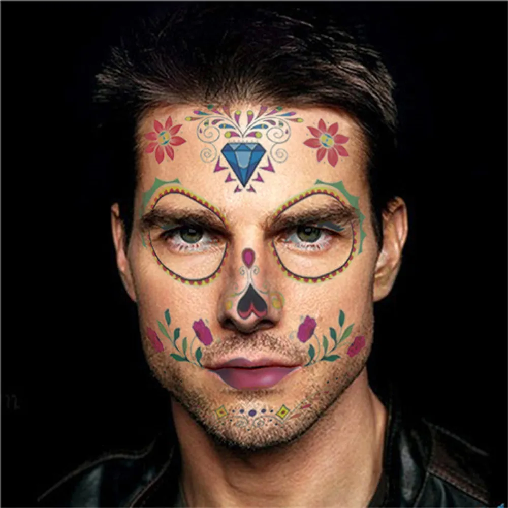 

Halloween Temporary Face Art Waterproof Mask Sugar Skull Tattoo Beauty Sticker Cosplay Make Up Stickers Halloween Stickers S*75