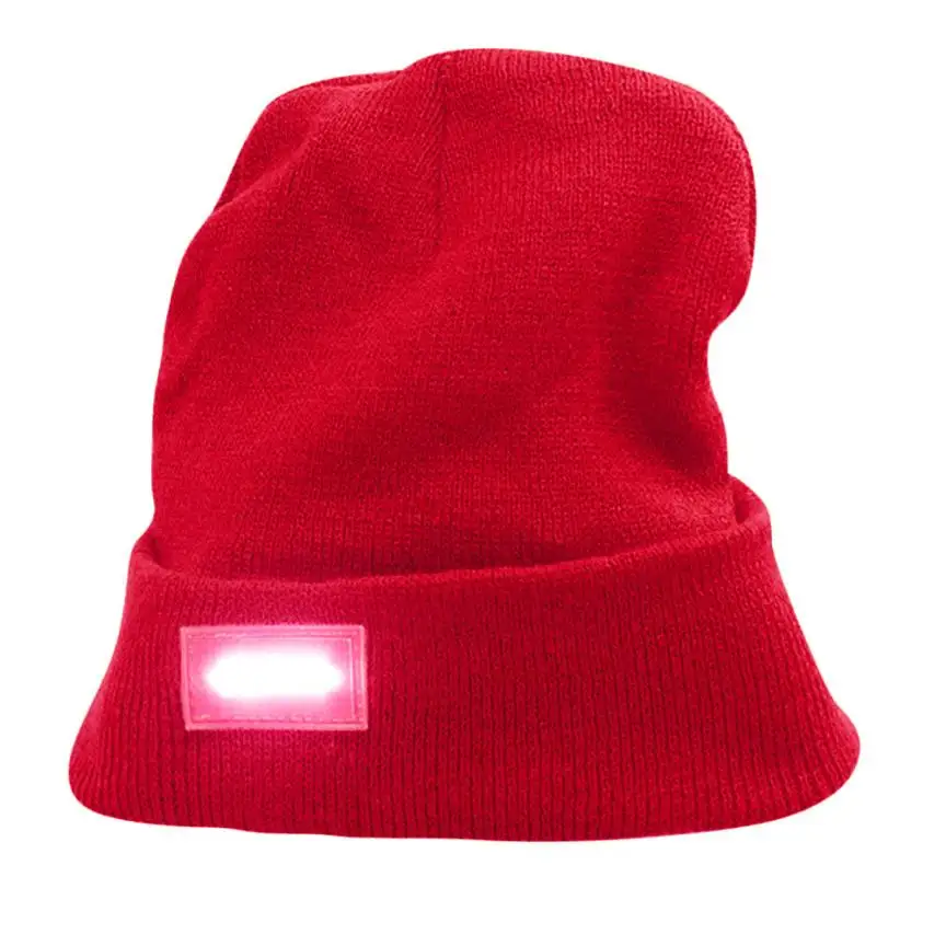 Red LED Light Cap Knit Beanie Hat with Batteries Outdoor Hunting Camping Fishing Cap Light