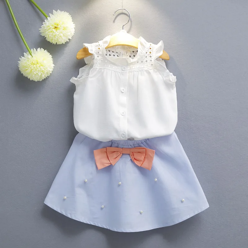 Girls Vest + Skirt Set Children's Sleeveless Hollowed Shirt Skirt