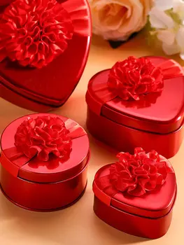 

20PCS Chinese Red wedding candy box, tin candy box, round tin box, wedding gift package free shipping