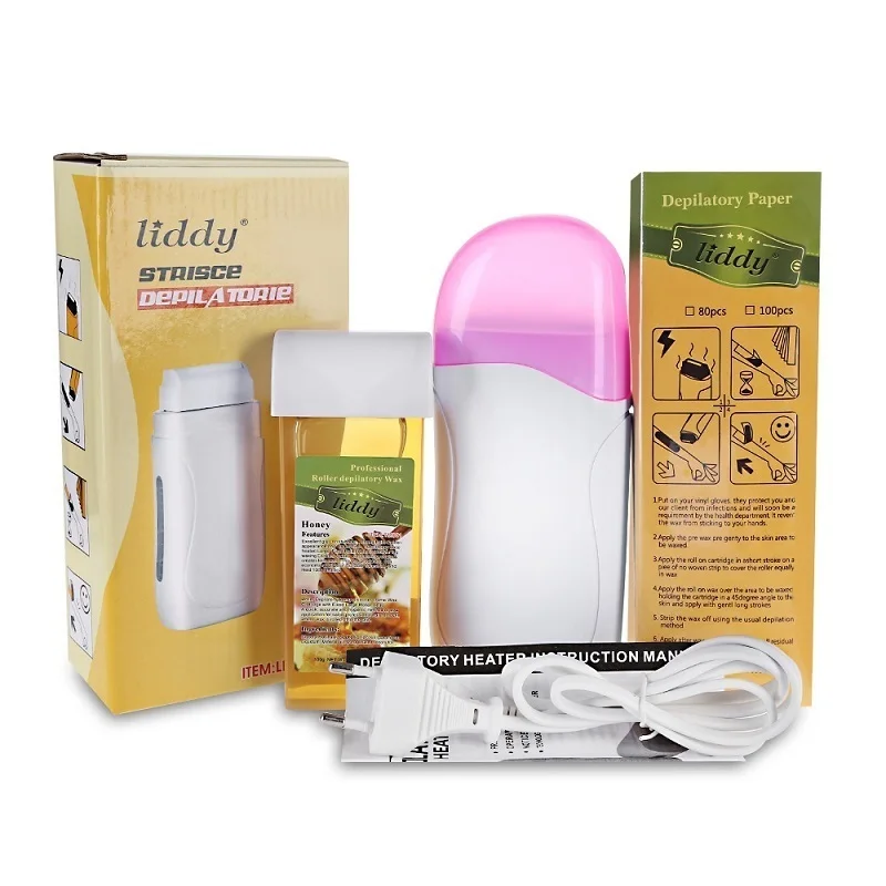 

3 In 1 Women Depilatory Hair Removal Wax Wet Wax Strips For Hair Removal With Epilator Machine Cartridge Heater Waxing Paper Set