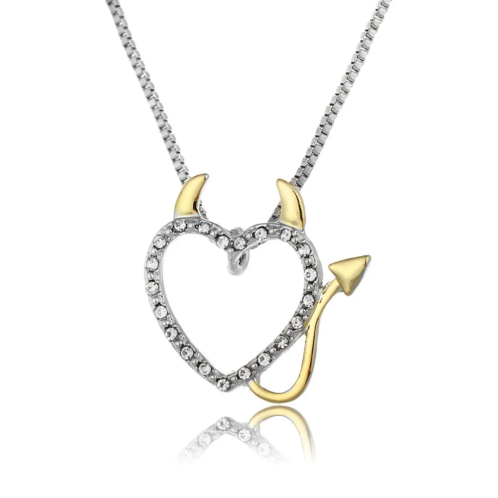 

Sweet Cute Hot Sale Gold And Silver Color Love Heart Accent Devil Pendant Necklace For Women Summer Decoration Chains Jewelry