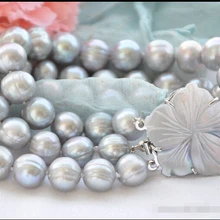 Z5960 3 пряди 12 мм серый круглый браслет перлы пресной воды 8 inch Благородный стиль Природный Изысканные jewe Быстрая