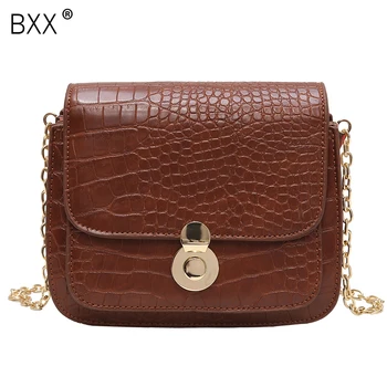 

[BXX] 2020 New Woman Fashion Faux Leather Shoulder Bags Women Chains Alligator Flap Female Vintage Crossbody Bags OE598