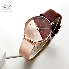 Shengke Women Fashion Elegant Watches Simple Leather Band Wrist Watch Vintage Ladies Watch Irregular Clock 2019