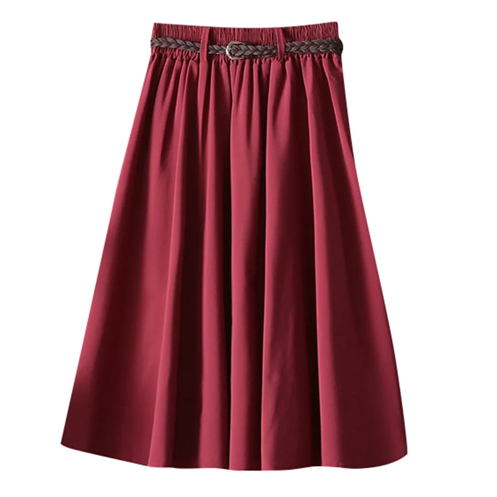 

KLV 2019 women summer skirt latest fashion юбка женская Knee Length Skirt Women With Belt School Skirt free shipping