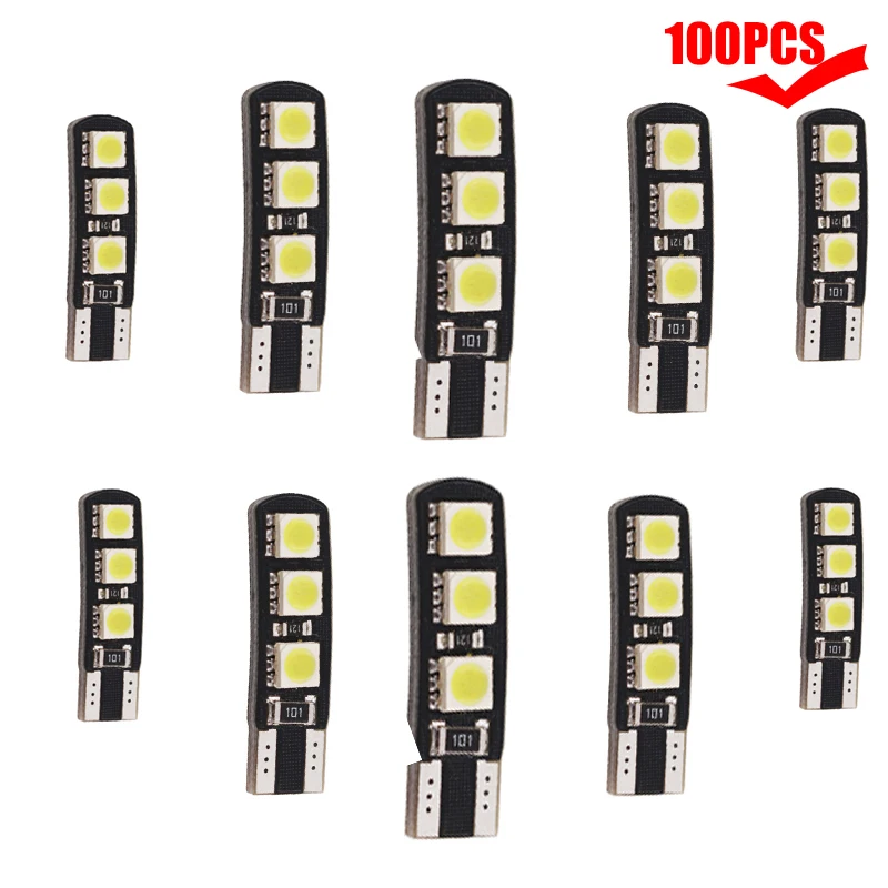 

100 шт., Автомобильные светодиодные лампы T10 с CANBUS W5W 6SMD 5050