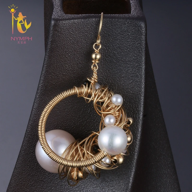 [NYMPH] Natural Pearl Drop Earrings Pearl Earrings For Women Fine Jewelry Near round Trendy Gift For Party E341