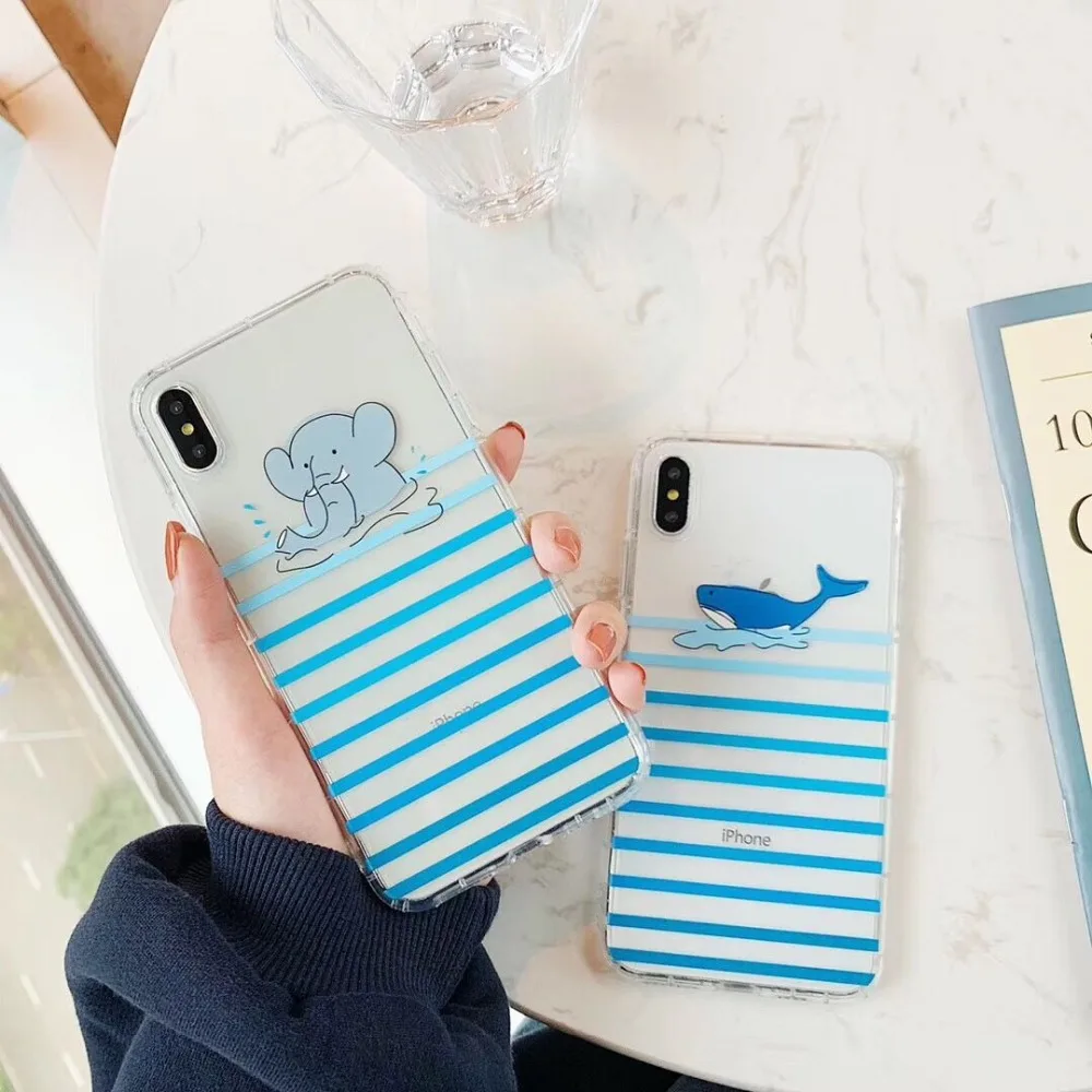 HUANQING Cartoon cute whale cell phone case For iPhone 6 6S 7 7Plus 8 8Plus XR XS Max   7