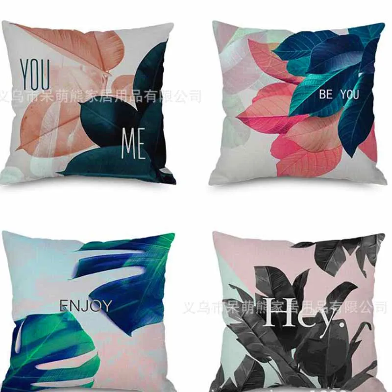 

WINLIFE Linen Leaves Print Cushion Cover Square Pillow Cases Christmas Decorations for Home Cushion Cover 45X45cm
