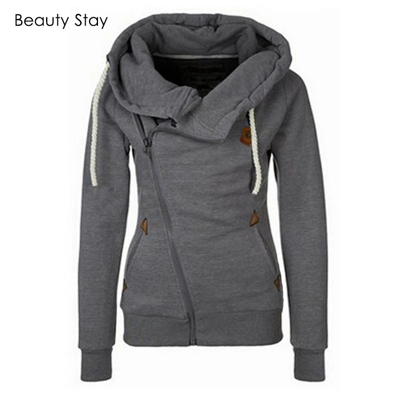  BeautyStay Long Sleeve Pockets Side Zipper Girls Hoodies Women Oversized Zip Hoodie Autumn Winter F