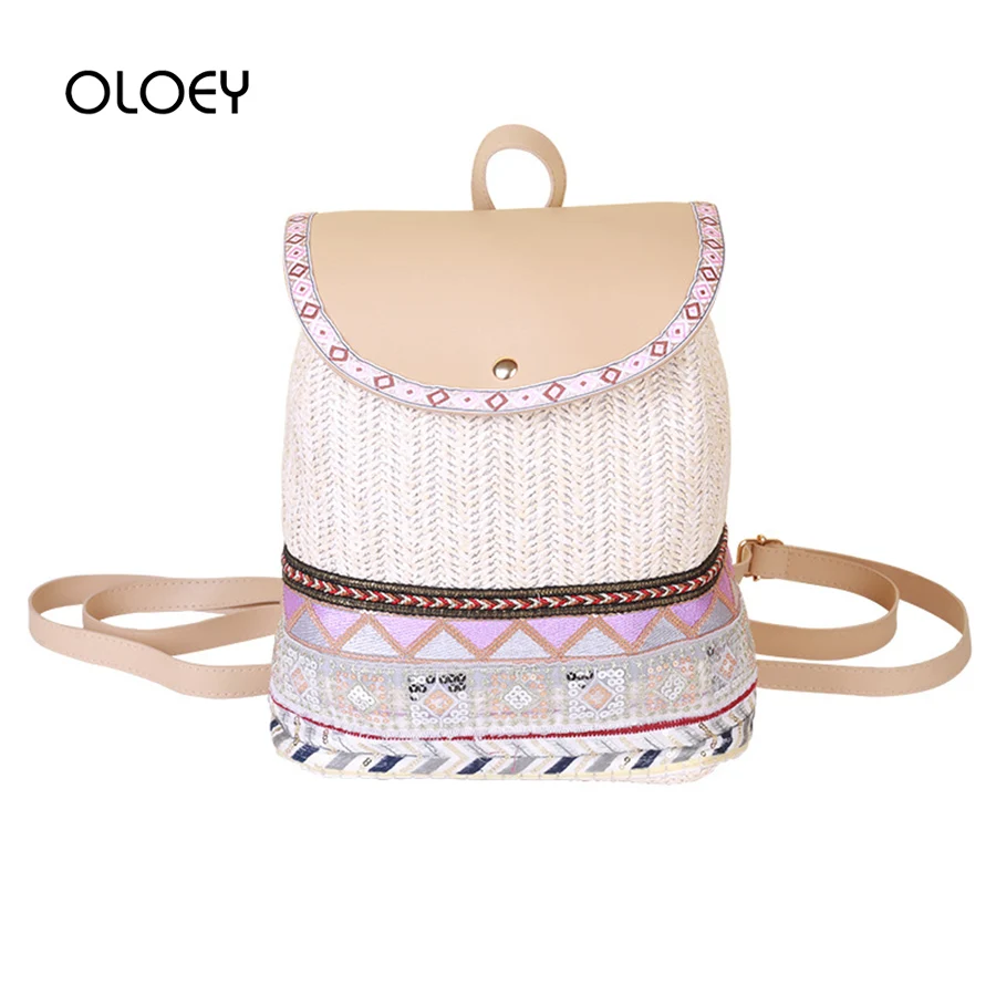 

Chinese Style Straw Backpack Women Drawstring Travel Bags Girl Female Fashion Straw Bag Woven Beach Rucksack Mochila Back Pack