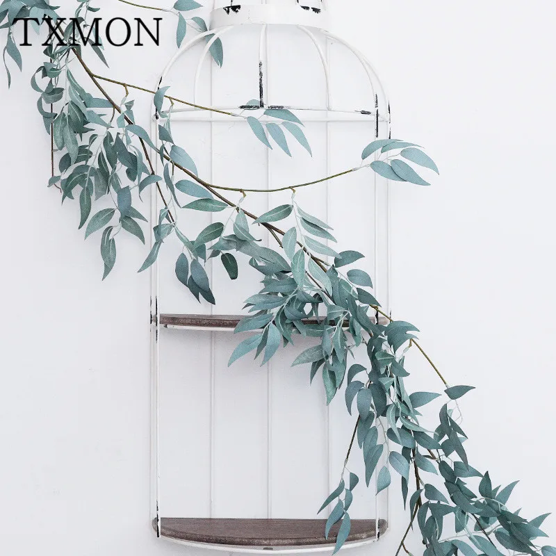 

Simulation rattan plant eucalyptus leaves vines fake flowers wedding home wall hanging decoration rattan green plant wall