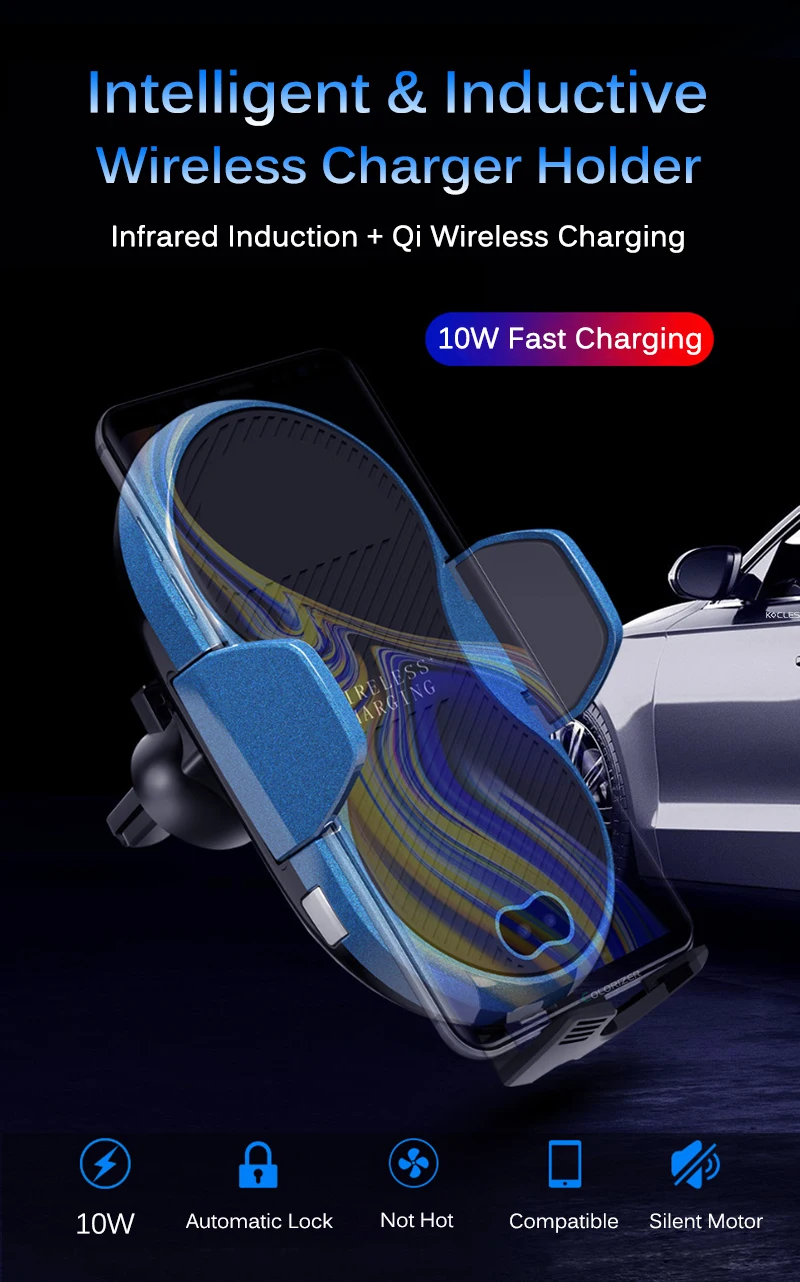 Автомобильное беспроводное зарядное устройство держатель телефона для iPhone XS Max XR samsung S10 S9 Note9 интеллектуальный инфракрасный быстрый беспроводной зарядный кронштейн