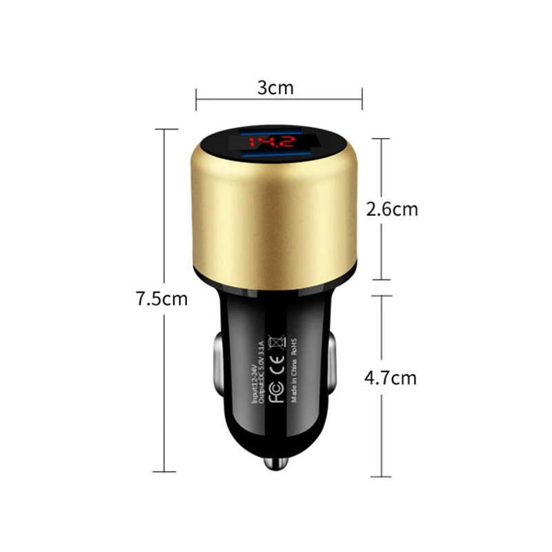 3.1A 5V Dual USB Автомобильное зарядное устройство со светодиодным дисплеем