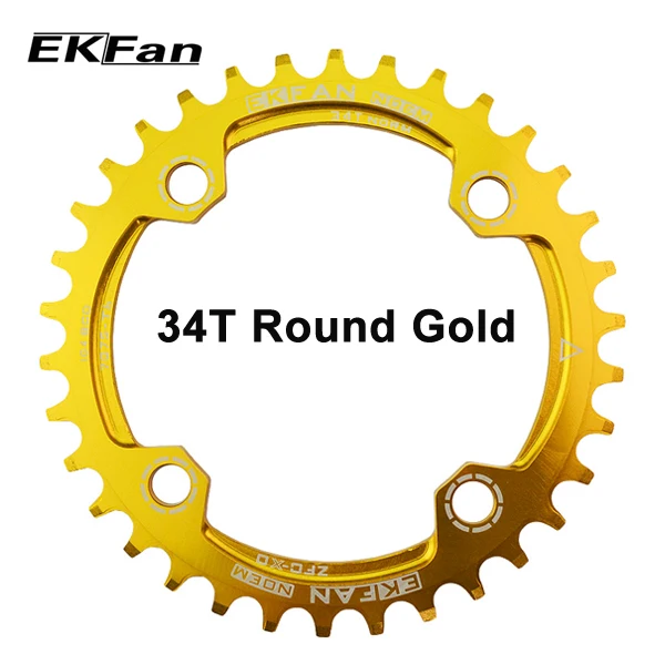 EKFan круглая форма 32 T/34 T/36 T 104BCD MTB цепь 7075-T6 велосипедная Звездочка велосипед круг коленчатый набор одна пластина - Цвет: Round 34T gold