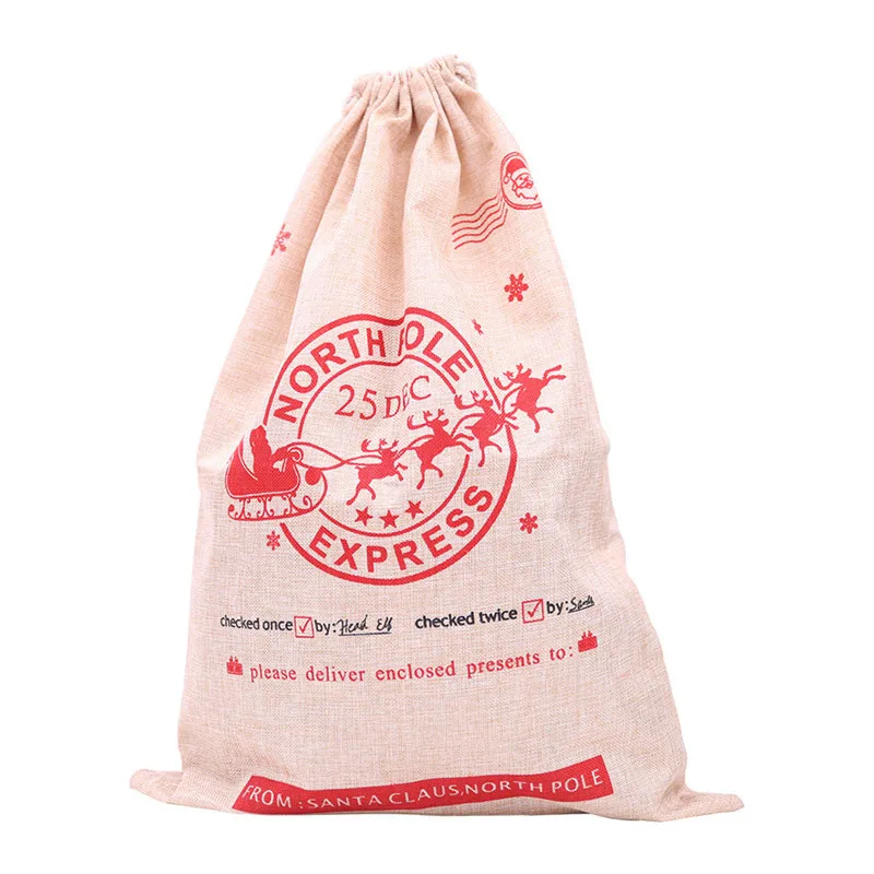

Creative Linen Xmas Gift Bag Express Santa Clause Sending Gift By Sledge Pattern Candy Gift Bag Christmas New Year Supplies 2019
