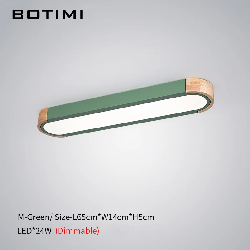 BOTIMI, офисный светодиодный потолочный светильник 220 В с металлическим абажуром для гостиной, длинной формы, спальни, деревянного поверхностного монтажа - Цвет корпуса: M-Green-Dimmable