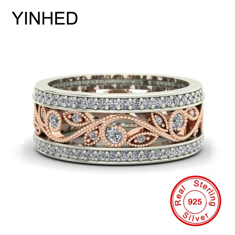 

YINHED Women New Charm flowers Ring 925 Sterling Silver Wedding Jewelry Natural Zircon CZ Gold Color Rings Band Jewelry ZR454