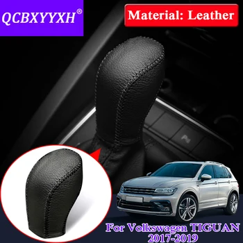 

Car Gear Shift Collars Cover Leather Car Gear Decorative Cover For Volkswagen TIGUAN 2017-2019 Car styling Internal Accessories