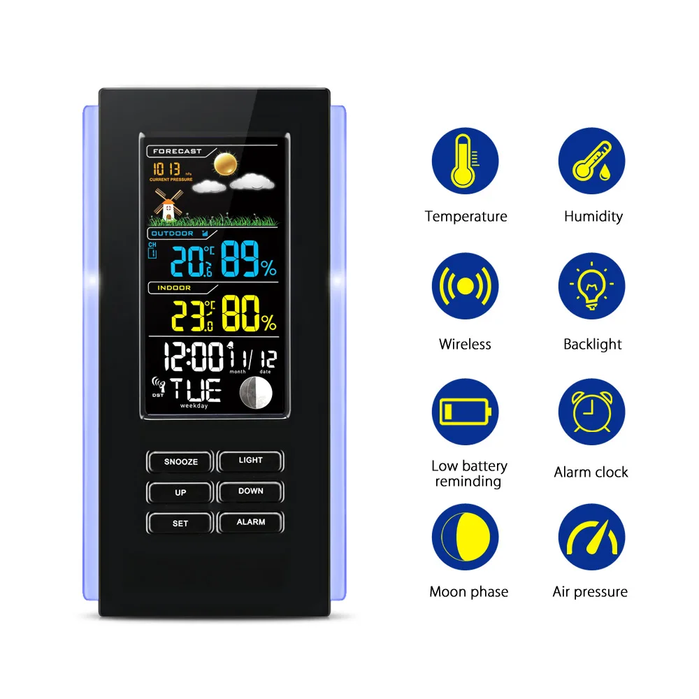 

Digital Weather/Temperature Station Thermometer Hygrometer Indoor/Outdoor Digital Monitor With 2 Wireless Sensor EU/US Plugs