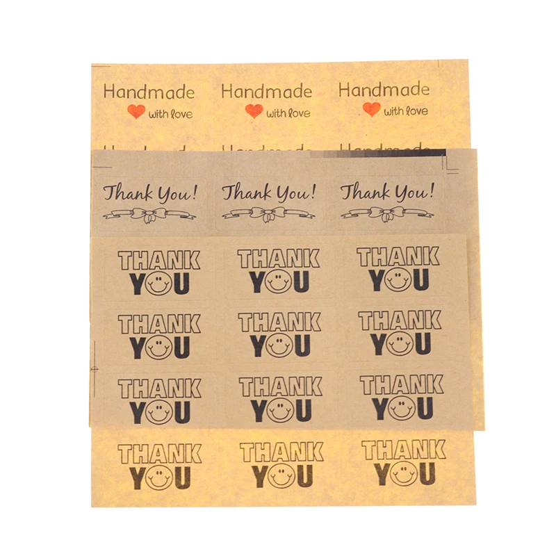 

Rectangular Label Smiley Face THANKYOU / Bow THANKYOU / Red Heart Handmade Seal Sticker Baking Stickers 120pcs/10 Sheets