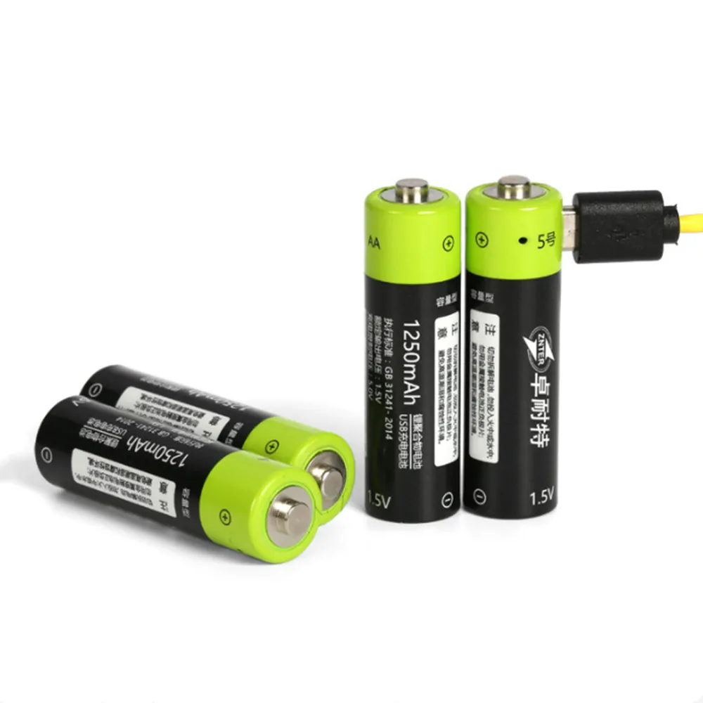 4 шт./лот ZNTER AA перезаряжаемая батарея 1,5 V AA 1250mAh usb зарядная литиевая батарея без кабеля Micro USB