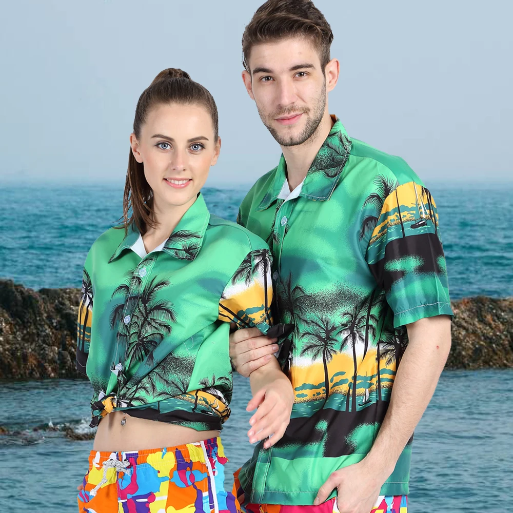 Летние новые модные повседневные мужские и женские Летние Гавайские рубашки с короткими рукавами Повседневные летние выходные пляж