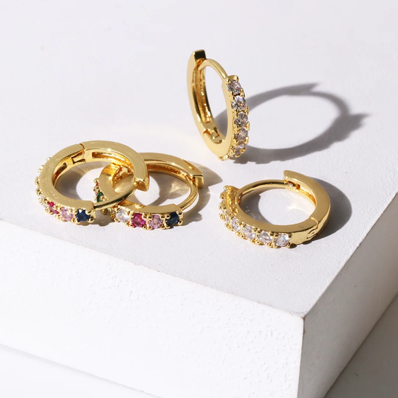 

Tiny gold color half circle earrings with cz paved women girl beautiful earring Valentine's Day earing gift for girlfriend