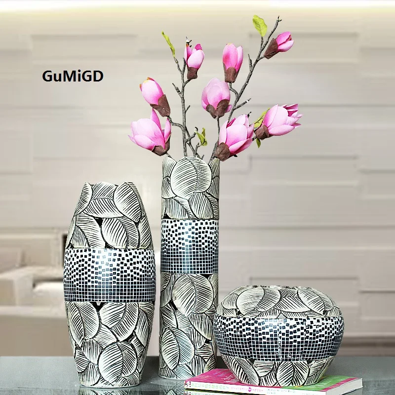 

Jingdezhen hand carved art ceramic vase hotel living room TV cabinet decoration creative gift