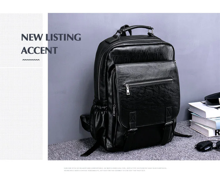 Качественный кожаный мужской мужской рюкзак из искусственной кожи 14 дюймов для ноутбука, путешествий, книг, мужской модный большой вместительный мужской рюкзак