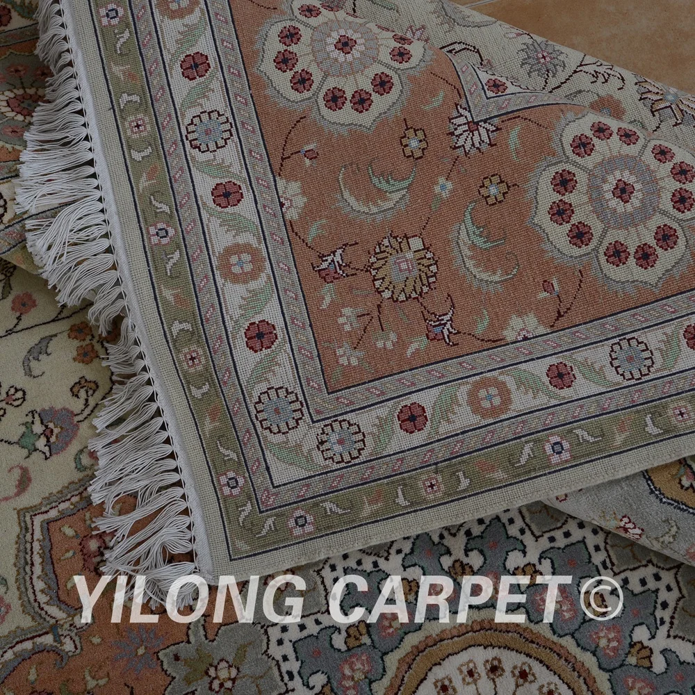 Yilong 8'x10' Vantage Тебриз ковер бежевый и розовый ковер Изысканный площадь шерсть восточные ковры(1347