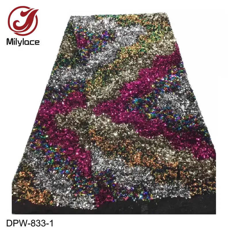 Новейшая африканская кружевная ткань Высокое качество Тюль Блестки кружевная ткань нигерийская последовательная кружевная ткань для платья DPW-833 - Цвет: DPW-833-1