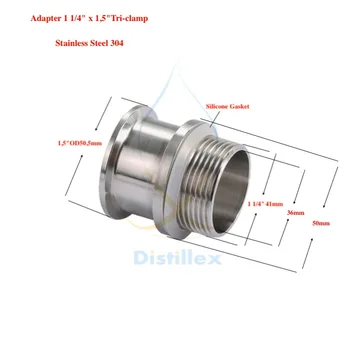 

Adapter 1,5"OD50,5mm x 1 1/4" . Stainless steel 304 . Length 50mm