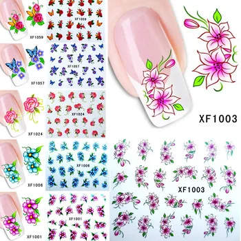 Wholesale XF1001-XF1060 Floral Designs Water Transfer Nail Art Sticker Watermark Decals DIY Tips Decoration For Nail Tools