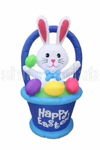 Giant 8 Foot Tall Air Blown Inflatable Bunny In Basket With Easter
