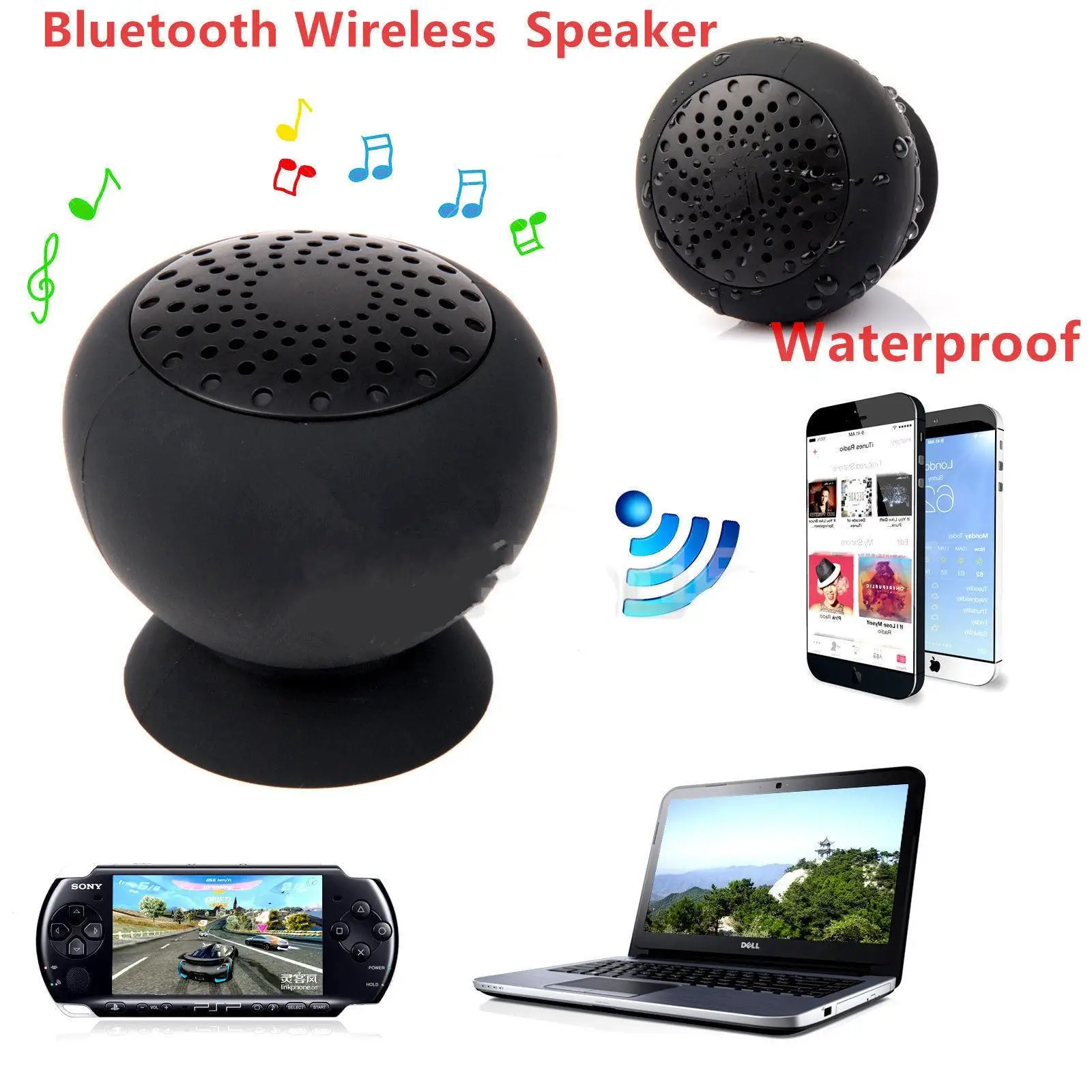 Black Waterproof Shower Wireless Bluetooth Handfree Mic Suction Mini