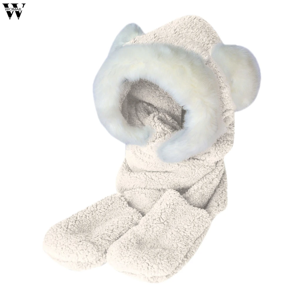 Womail, женский шарф, осень, зимний, теплый, пушистый, с капюшоном, шарф, шапка, снуд, с карманами, шапки, перчатки, уши, Nov16
