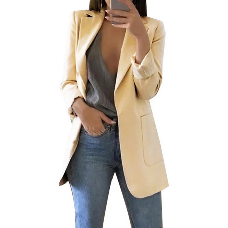 LASPERAL Spring Women Blazer Fashion Solid Long Sleeve Cardigan Jacket Suit Vintage Turn-down Collar Outwear Ladies Blazer Top