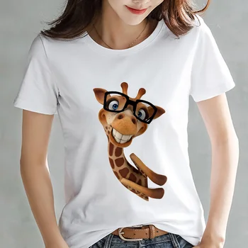 

T shirt Women kawaii giraffe printed white Summer tshirt Fashion Hipster Harajuku Thin section cute T-shirt female Tops clothes