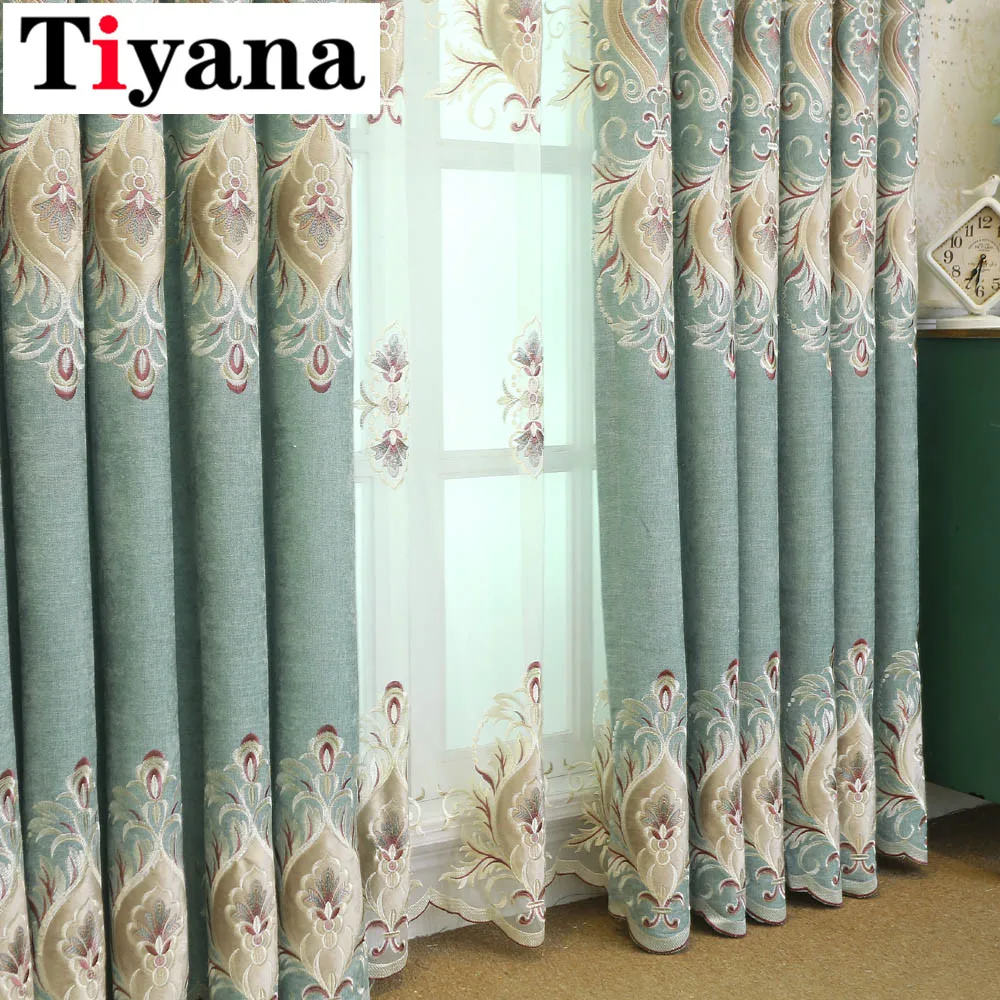 

Chenille Fashion Sound Proofing Custom Size Blue Luxury Thick Shade Curtains For Living Room European Embroidered Curtain P327D3