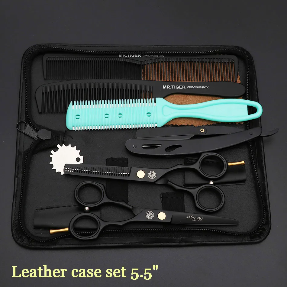 Новинка 6,0 дюймов Профессиональные Парикмахерские ножницы набор ножниц для стрижки волос 5,5 Стрижка волос ножницы для салона - Цвет: leather case set