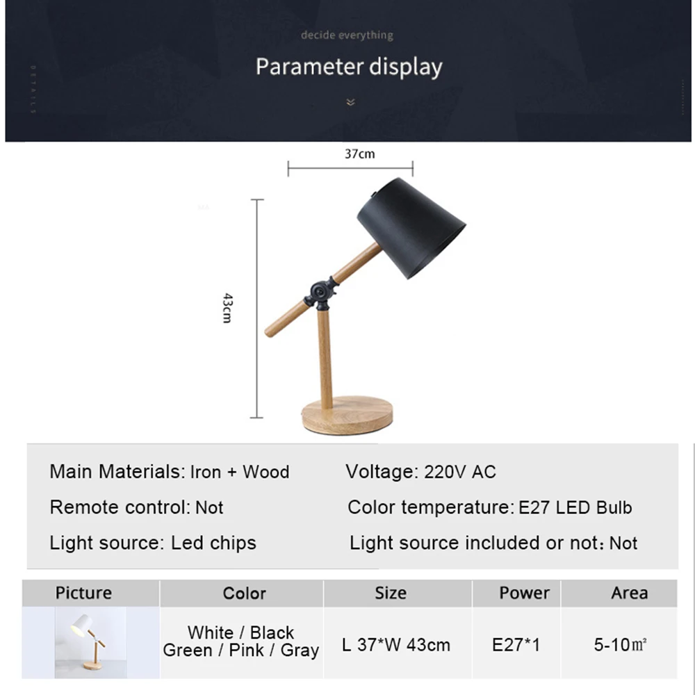 Скандинавская креативная Минималистичная настольная лампа из железа и дерева, Гибкая Настольная лампа с поворотным рычагом, настольная лампа для чтения для дома/офиса