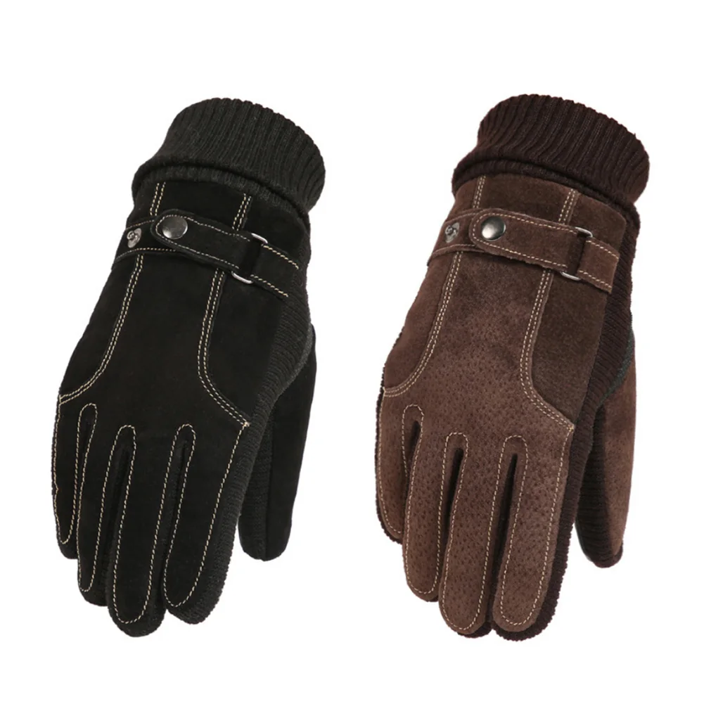 Принадлежности для мотоциклов мужские зимние теплые и ветрозащитные плюс бархатные толстые кожаные перчатки Outdoo наружные кожаные перчатки с сенсорным экраном