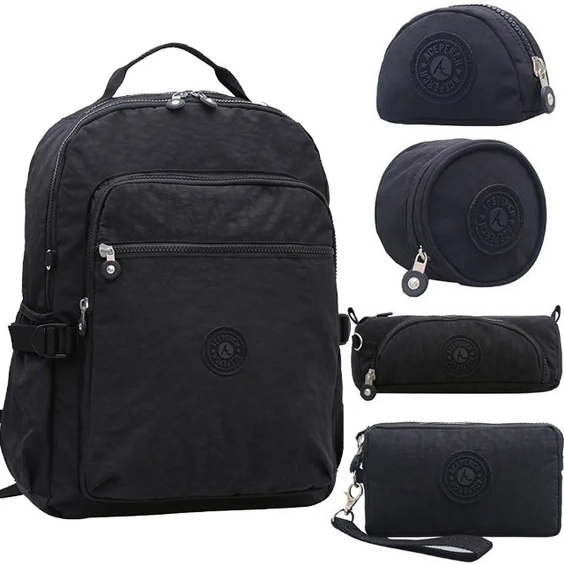 5 pieces Black ACEPERCH Повседневный школьный рюкзак для подростков Mochila Escolar дорожные школьные сумки рюкзак для ноутбука с брелок "Обезьяна" - Цвет: 5 pieces Black