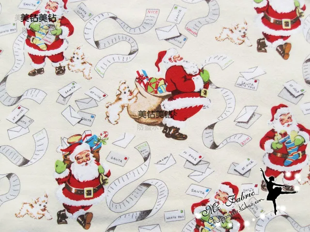 130 100cm red santa claus christmas light yellow cotton fleece christmas fleece fabric