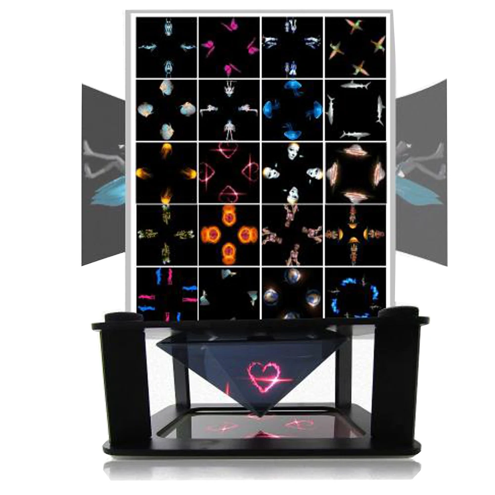 Practical 3D Holographic Projector Pyramid 3D Cartoon Display Stand Showcase Box 3D holographic image show For 3.5-6inch Phones
