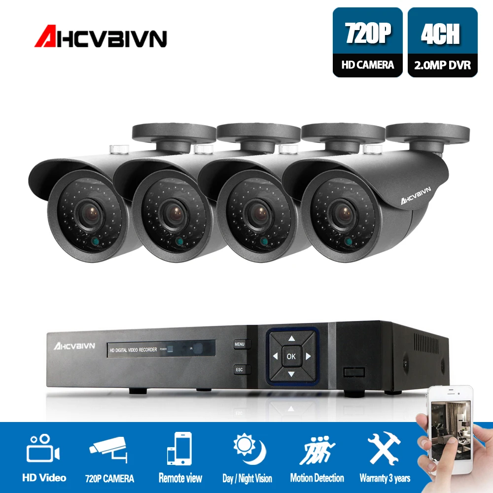 

720P CCTV System 4CH Video Surveillance Kit for home 1080P HDMI DVR 4PCS 1200TVL 720P outdoor Security Camera