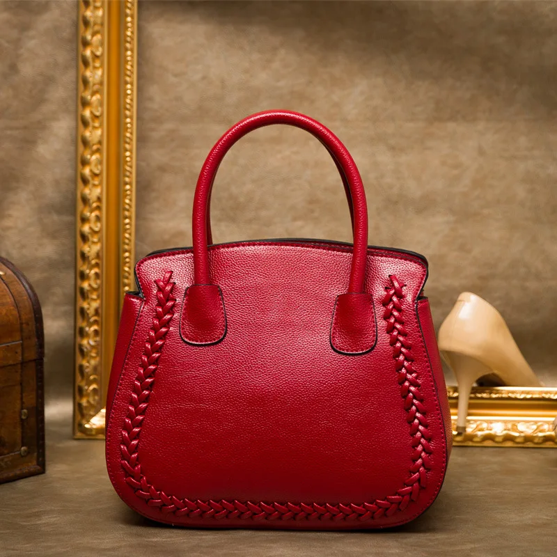 Women's new fashion Litchi pattern leather handbags Leather shell-zipper shoulder diagonal bags